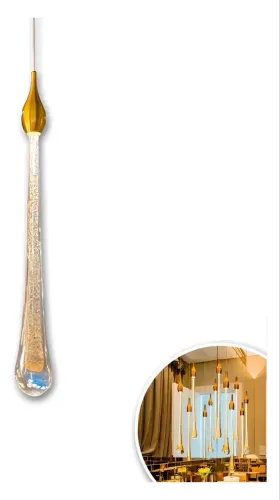 Luminária Pendente Gota Cristal Bolhas Led Integrado Estrutura Dourado nova 