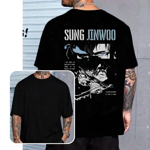 Camiseta anime solo leveling Jinwo 100% algodão 