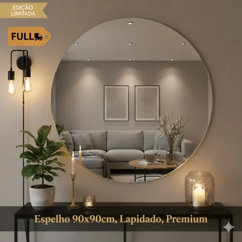 Espelho Redondo (LADRADO) Premium 90x90cm Lapidado c/ Suporte