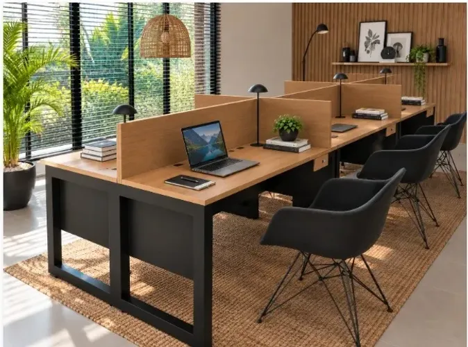 Estação Black Delluxe Wood. 24 tomadas: Alto Padrão. L360cm x P130cm x A104cm