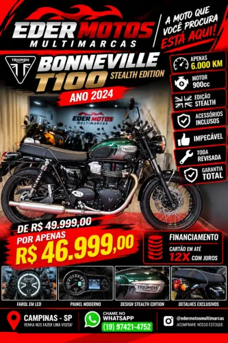 TRIUMPH BONNEVILLE T 100 STEALTH EDITION 2024 VERDE 6.000KM,acessorios e garantia total