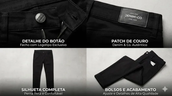 Calça Jeans Preta Masculina Denim & Co. ? Estilo Autêntico e Conforto Premium, TAM 44