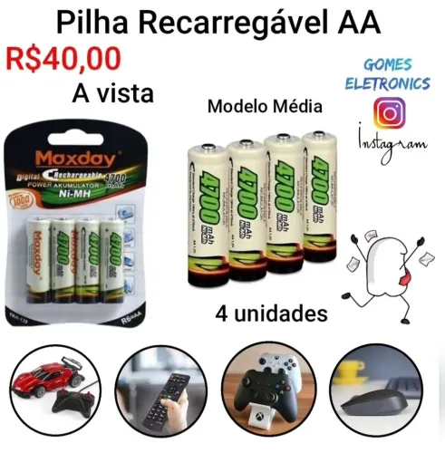 Pilha Recarregável - Ideal para X box One e xbox 360 - eletrônicos em geral (Loja Fisica)