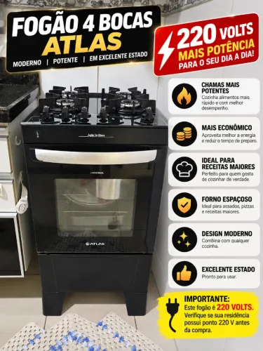 Fogão Atlas 4 Bocas Agile Up Glass - Excelente Estado - 220V