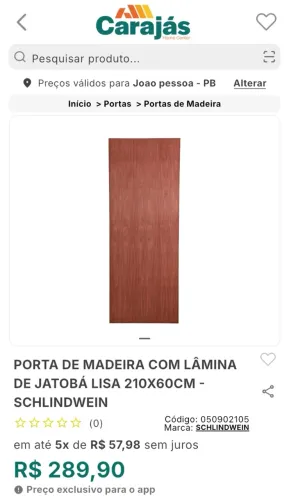 Porta com lamina jatoba 210x60cm