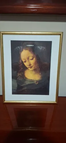 Quadro gravura estilo Leonardo da Vinci 32x26. Com moldura e vidro.