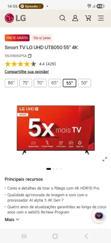 Tv LG 55 smart Com controle de voz