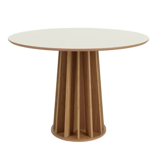 Mesa de Jantar Redonda com Base Ripada e Tampo Off White