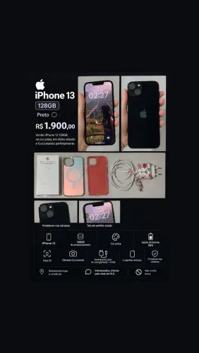 iPhone 13 128GB Preto + carregador e capinhas R$ 1.900