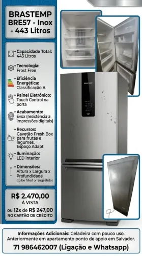 Geladeira Brastemp Frost Free Inverse 443L BRE57 - Inox (Pouco Uso!)