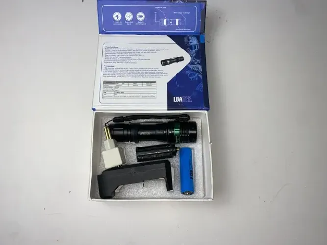Lanterna De Led Tática Bateria Recarregável Lt-424 Luatek Branco Preto