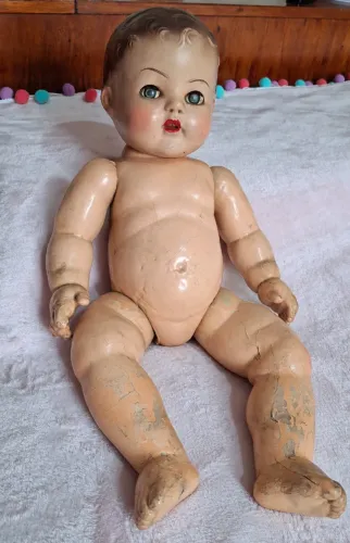 BEBÊ ANTIGO 53 CM - OLHOS DE VIDRO QUE ABREM E FECHAM - DÉCADA 40/50