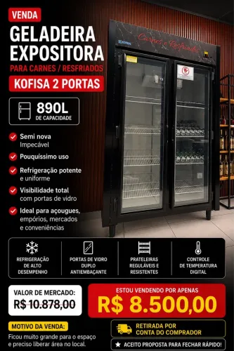Geladeira Expositora Kofisa 2 portas 890L Semi nova, usada por 2 meses! 