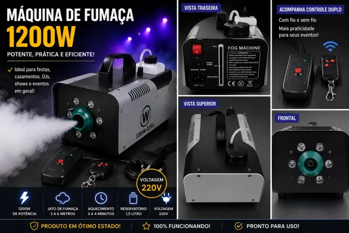 Máquina de Fumaça 1200W Profissional com Controle Remoto - 220v