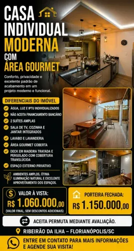Casa Alto Padrão no Ribeirão da Ilha - 2 suítes - Pátio Privativo Com Churrasqueira