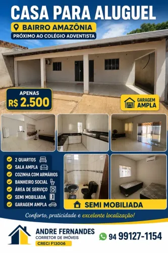CASA PARA ALUGAR  BAIRRO AMAZÔNIA SEMI MOBILIADA.