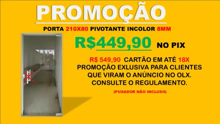 PORTA 210X80 PIVOTANTE INCOLOR 8MM R$ 449,90 DINHEIRO OU PIX