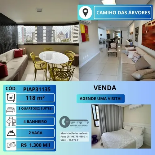 APARTAMENTO 3 QUARTOS(2 SUÍTES) COM 118 M² NO CAMINHO DAS ÁRVORES