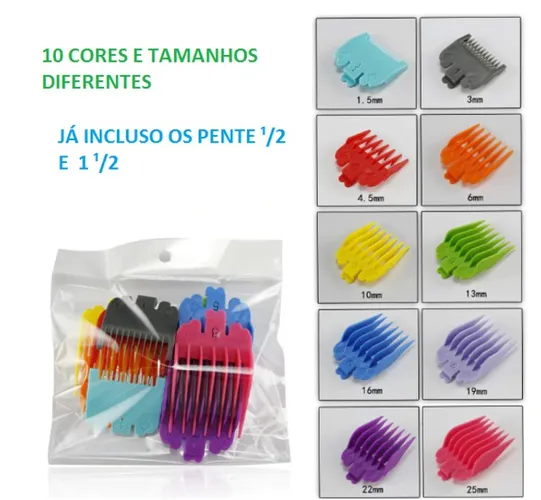 Pente Maquina Cabelo Wahl / Kemei C/ Disfarce - Kit 10 Peças (novo)