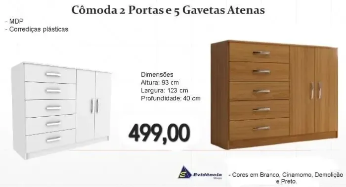 Cômoda 2 portas e 5 gavetas Atenas- ENTREGA HOJE