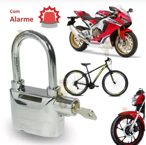 Cadeado com Alarme para Motos, Portões, Bicicleta, com 3 chaves côncavas e Bateria reserva