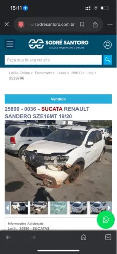 Sucata Sandero Stepway 2020 1.6 16v