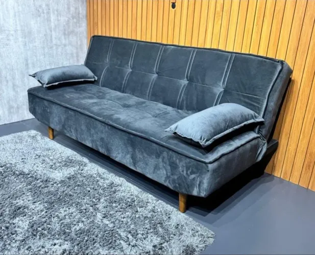 Sofá Cama veludo cinza