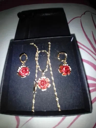 Conjunto de gargantilha e brincos dourado