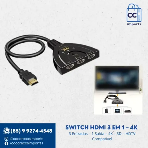 Switch HDMI 3 em 1 4K