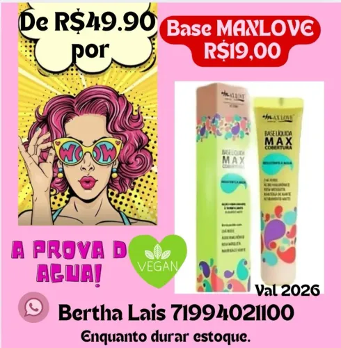 Base Líquida Max Love - À Prova D'Água e Vegana