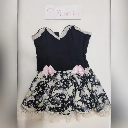 Vestido festa junina preto florido adulto P/M