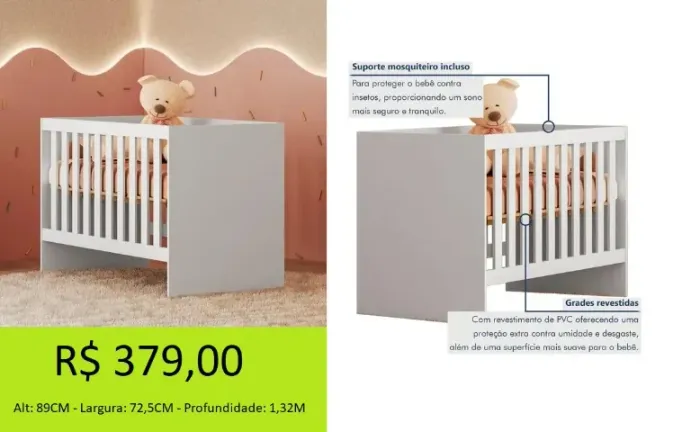 Berço infantil com proteções - Parcelamos em até 10x sem juros