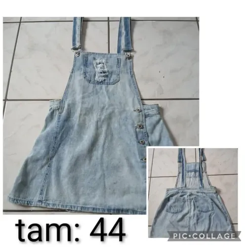 Saia jardineira jeans manchado com bolso frontal - TAM 44