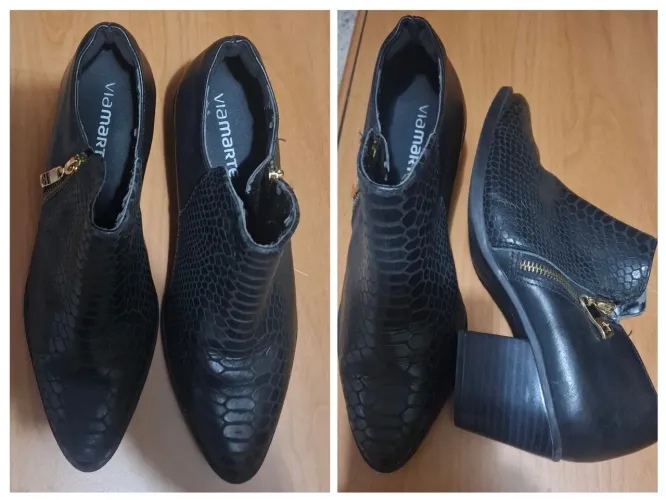 Bota Via Marte preta com detalhe em snake