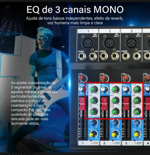Mesa de Som 3 Canais Mono - Qualidade Profissional