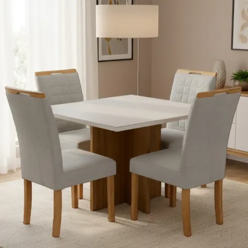 Mesa de Jantar com 4 Cadeiras Pandora Veludo Cinza Prata tt43