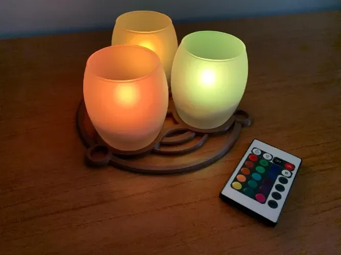 Velas Decorativas LED em 3 Cachepots de Vidro Jateado e Controle Remoto