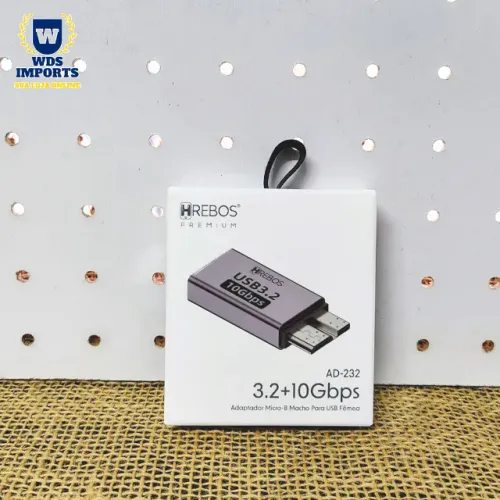 Adaptador Micro-B Macho para Usb Fêmea - 3.2 + 10Gbps- Hrebos