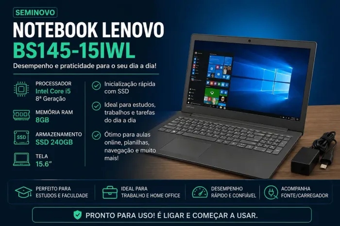 Notebook Lenovo BS145-15IWL Intel Core i5 8ª Geração | 8GB RAM | SSD 240GB