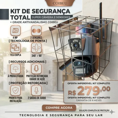 Kit Segurança Total: Super Câmera 2 Sensores + Grade Antivandalismo Coibeu