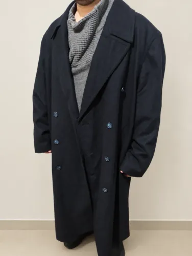 Sobretudo longo masculino preto Lã/Cashmere GG