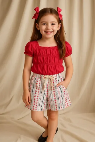 CONJUNTO BLUSA E SHORT MENINA 8 ANOS ALAKAZOO 