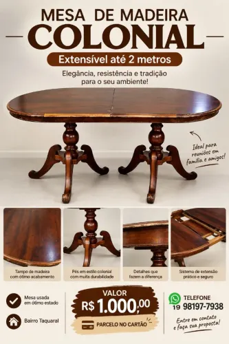 Mesa madeira colonial expasivel