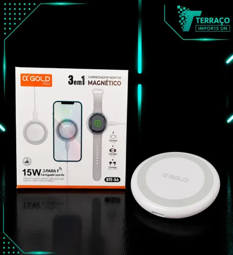 Carregador Magnético Sem Fio 3 em 1 Alpha Gold Pro