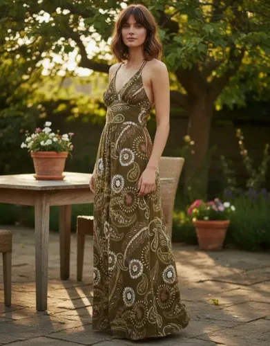 Vestido Longo Verde Estampado - Tempo 4