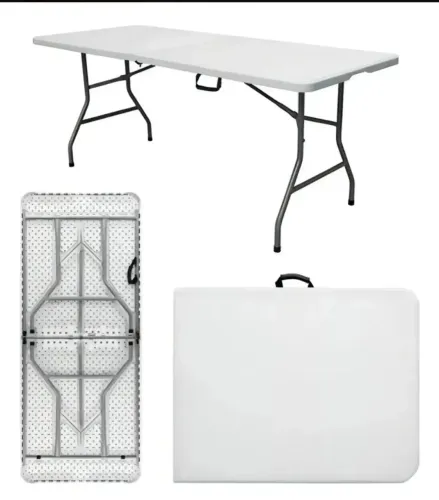 Mesa dobrável vira maleta + 6 banqueta (plástico)