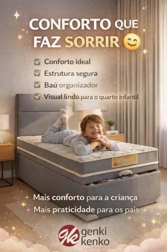 Mini Cama Infantil / Juvenil com Baú + Colchão D28 - Direto de Fábrica