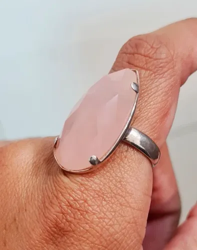 Anel Prata 925 c/ pedra rosa Grande DESCONTÃO