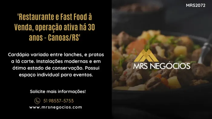 'Restaurante e Fast Food à Venda, operação ativa há 30 anos - Canoas/RS'