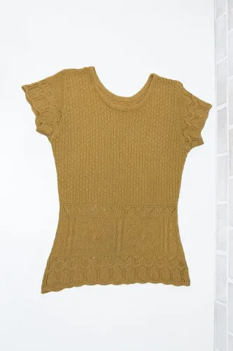 Blusa / camiseta feminina de tricô marrom mostarda